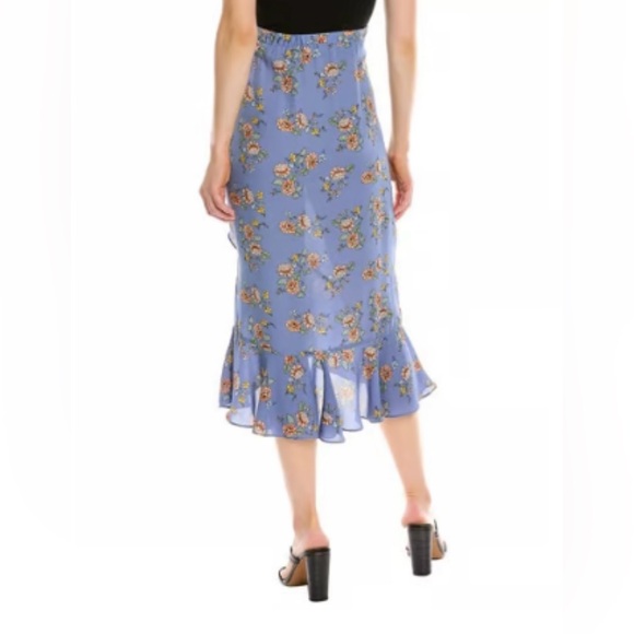MAX STUDIO Bubble Crepe Side Cinched Skirt Blue Floral Size Large (runs smaller) - Picture 2 of 9